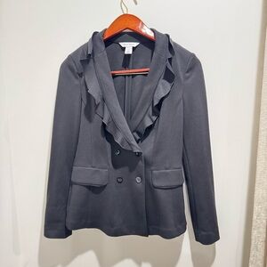 White House Black Market Ruffle Trim‎ Blazer • Black Double-Breasted • Size 6